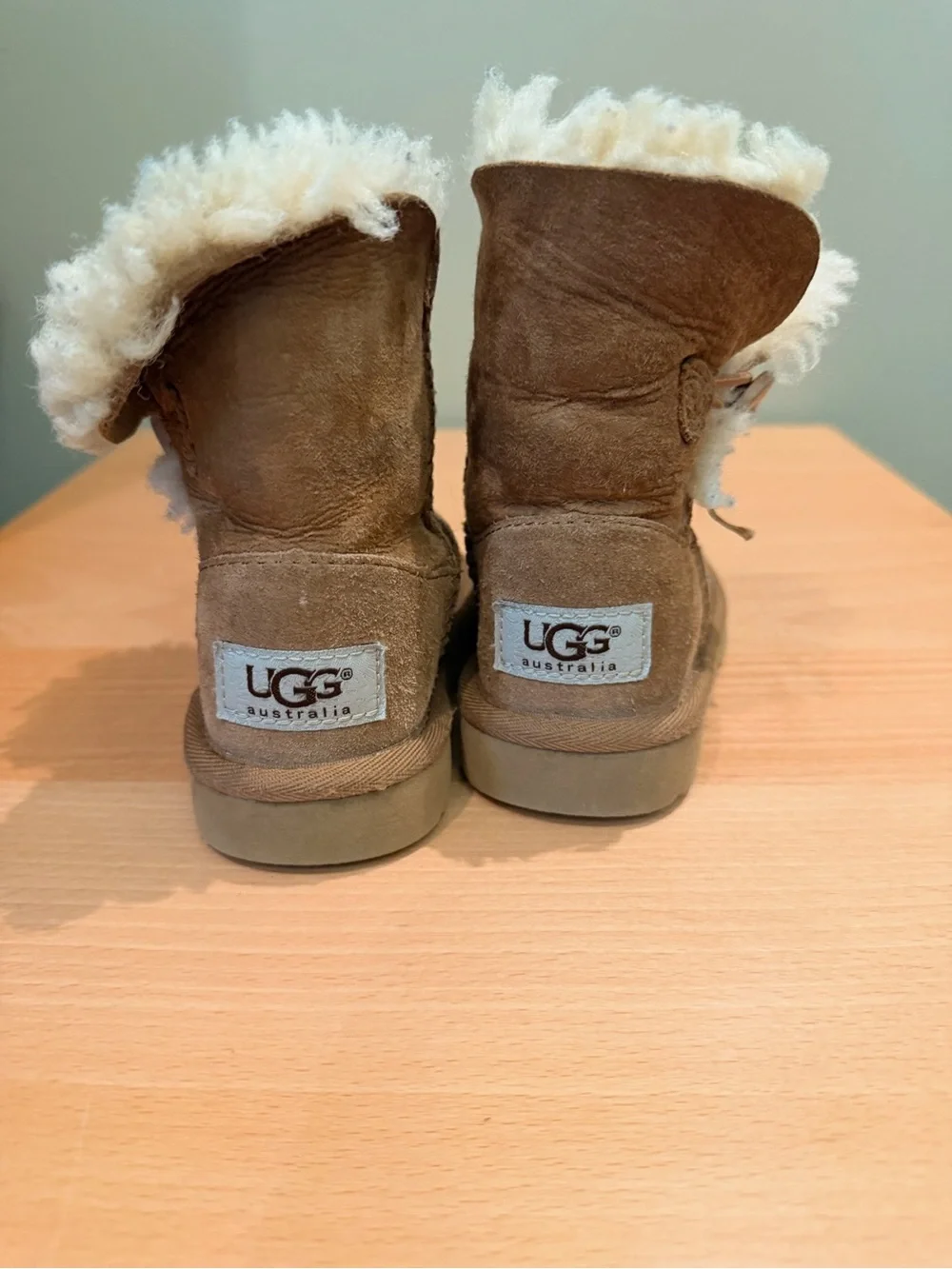 UGG Kids Bailey Chestnut Shearling Suede Booties with Button